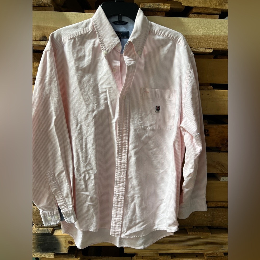Woods&Woods pink and white striped men’s Oxford button down preppy